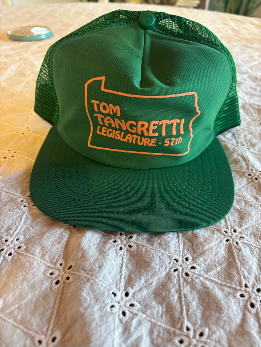 Vintage Green Mesh Back Trucker Hat Tom Tangretti OS